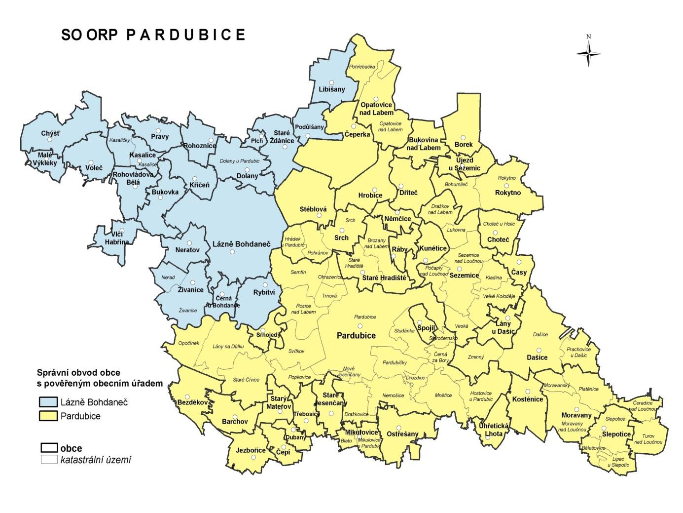 3 Charakteristika území, včetně demografického vývoje Obrázek 1 - Správní obvod ORP Pardubice Správní obvod ORP Pardubice Počet obyvatel SO: 127 477 Počet obcí ve SO: 56 Rozloha SO: 409,29 km 2 Obce