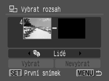 125 [Vybrat] 3 Zařaďte snímky. 1. Tlačítkem nebo vyberte snímky, které se mají zařadit. 2. Pomocí tlačítka nebo vyberte kategorii. 3. Stiskněte tlačítko. Opětovným stisknutím tlačítka FUNC.