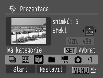 139 Vyberte datum/kategorii/složku pro přehrávání (,, ) 1 Vyberte metodu přehrávání. 1. Pomocí tlačítka nebo vyberte, nebo. 2. Stiskněte tlačítko. 2 Vyberte snímky, které chcete přehrát. 1. Pomocí tlačítka nebo vyberte datum, kategorii nebo složku, kterou chcete přehrát.