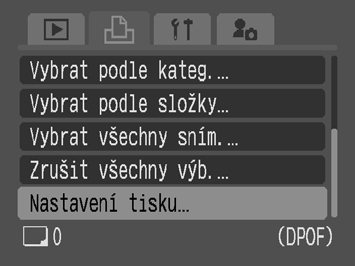 166 1 Vyberte možnost [Nastavení tisku]. 1. Stiskněte tlačítko. 2. Stiskněte tlačítko. 3. Pomocí tlačítka nebo vyberte nabídku. 4. Pomocí tlačítka nebo vyberte možnost [Nastavení tisku]. 5.