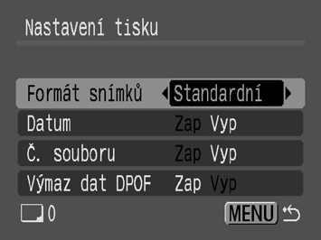 Nastavení data a čísla souboru se změní podle formátu snímků následujícím způsobem. - [Index]: Položky [Datum] a [Č. souboru] nelze nastavit na hodnotu [Zap] současně.