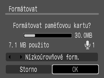 Pokud se zobrazí ikona, jsou k dispozici zvuková data nahraná pomocí záznamu zvuku. Před vlastním zformátováním paměťové karty věnujte náležitou pozornost jejímu obsahu.