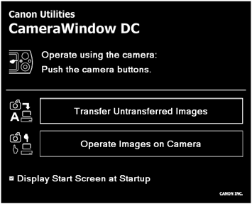 Zobrazí se okno CameraWindow. Macintosh Po vytvoření připojení mezi fotoaparátem a počítačem se zobrazí okno CameraWindow.