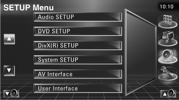 Zobrazte obrazovku NASTAVENÍ zvuku V nabídce NASTAVENÍ se dotkněte položky [Audio SETUP] (strana 66). Pokud není vybrán žádný zdroj, nelze vybrat ani [Audio SETUP].