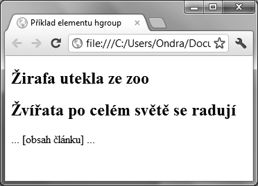 Základní struktura dokumentu HTML Výstup nástroje HTML 5 Outliner by vypadal takto: 1. Novinky ze světa 1. Místní teenageři upřednostňují gramofonové desky před kompaktními disky 1.