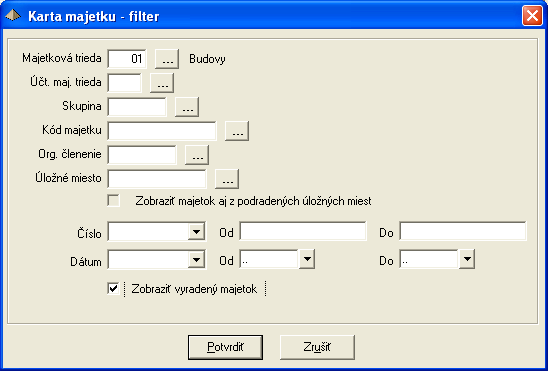 zápisov/. Je potrebné zvoliť typ pohybu a dátumový interval, za ktoré sa nastavenie prevedie. Napr.