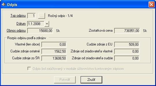 Takisto je moţné obnos ručného odpisu, zadávaného v systéme cez tlačidlo Vloţiť, týmto spôsobom rozdeliť podľa zdrojov.