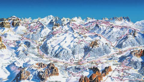 Skipas Dolomiti Superski umožnuje rozšíření lyžování o Sella Rondu a další sousední střediska Val Gardenu, Arabbu, Tre Valli, více na str. 83. Foto se nevyžaduje.