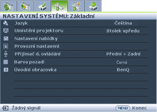 Stiskem MENU/EXIT na projektoru nebo dálkovém ovládání zapněte OSD nabídku. 3.