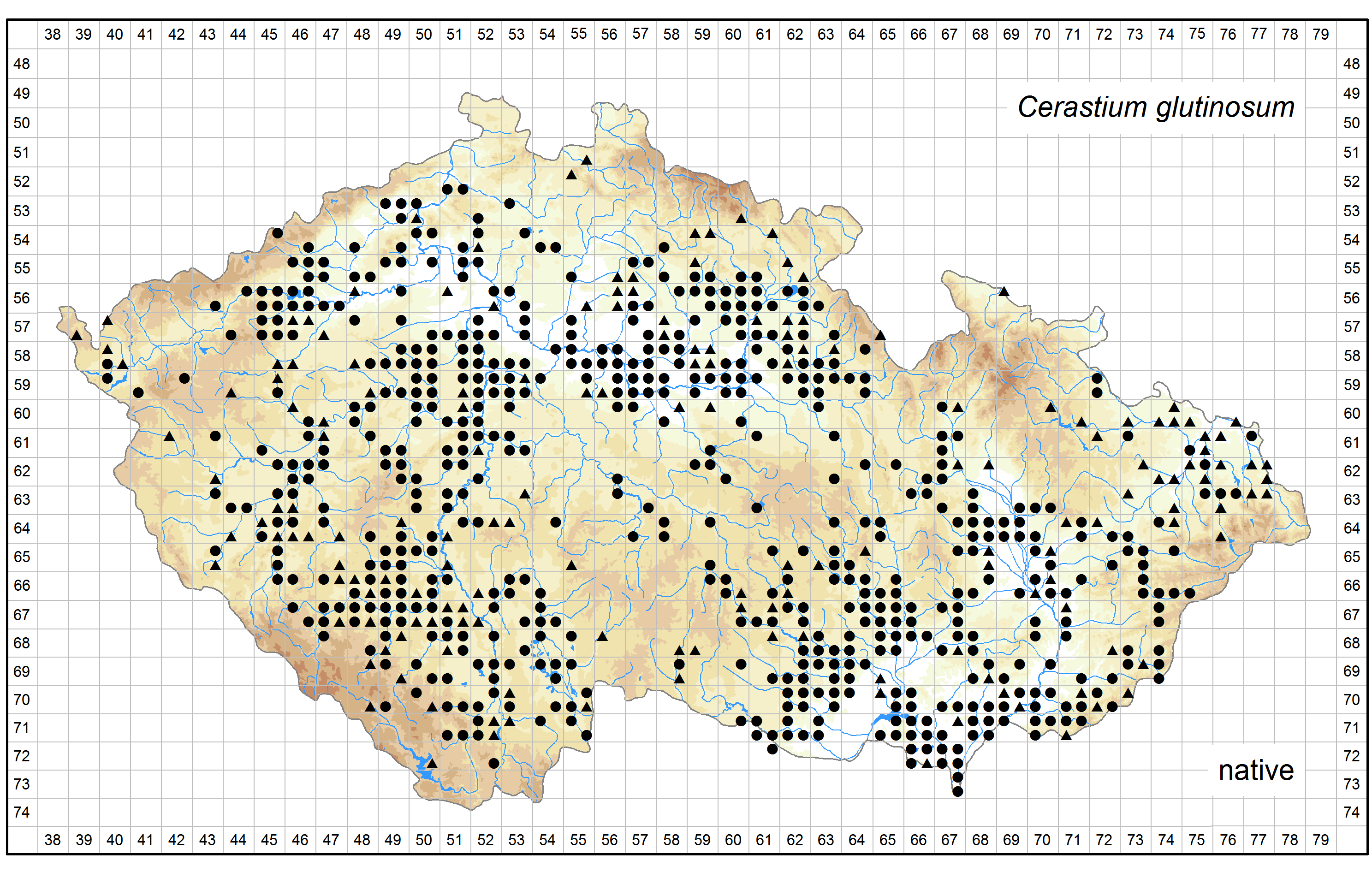 Distribution of Cerastium glutinosum in the Czech Republic Author of the map: Jiří Danihelka, Martin Dančák Map produced on: 07-11-2016 Database records used for producing the distribution map of