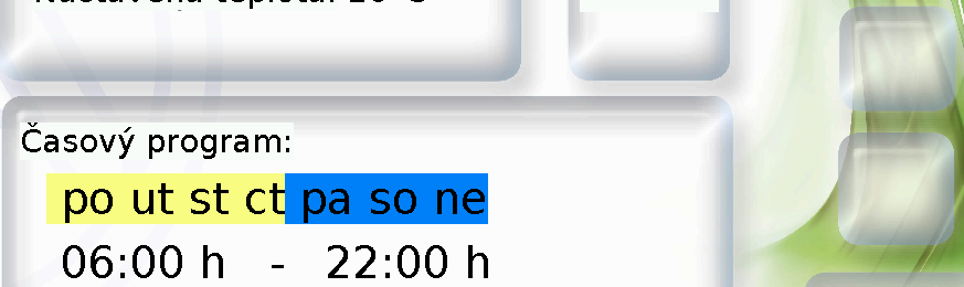 Pozadí a/nebo barva písma spínacího času se změní (dle programování) a v programované oblasti se rozsvítí šipky nahoru/dolu.