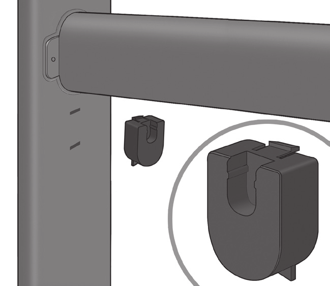Rögzítse a két rövid csődarabot a nyomtató talpaira, mindkét talp elejére egyet-egyet. Fontos, hogy mindkét csődarab a helyére kattanjon. Z przodu każdej ze stopek przymocuj po jednej krótkiej rurce.
