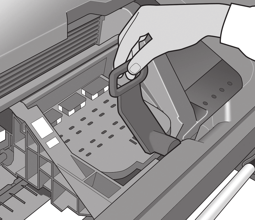 Tiskové kazety musí být při vkládání orientovány správným směrem: výstupní inkoustový konektor kazety musí dosednout na vstupní inkoustový konektor ve slotu.