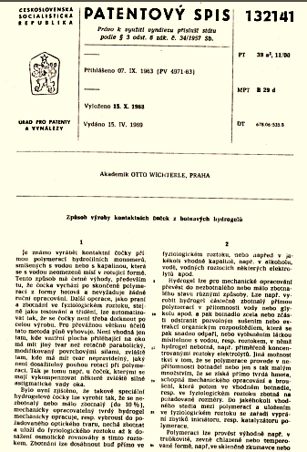 Příloha 3 Patentový spis 132141 ZPŮSOB VÝROBY KONTAKTNÍCH ČOČEK Z