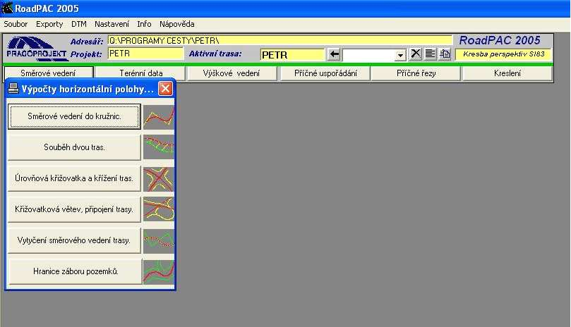 47 Slika 11: Izgled programa RoadPAC 2005 s podprogrami 7.4.2 Določitev glavnih