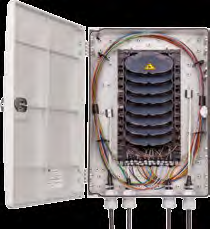 Maximum capacity is 48/96/144 optical splices Integrated fibre management + 4 /8 KM3 splice tray for the placement of optical splices 6 EC2 splice tray for the placement of optical splices