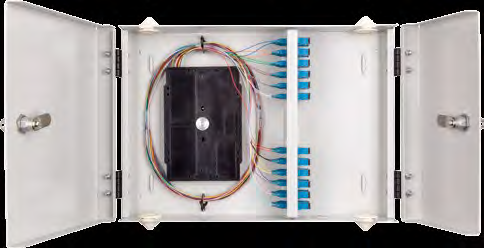 Adapters plate is selectable and splicing tray is removable and suitable for field operation and maintenance of up to 24 splices (heat shrink or crimp).