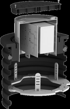 splices with box F-BOX 384S CZ Podzemní komora MUC 600B nabízí komplexní řešení pro spojování vláken v distribučních bodech v sítích FTTx. Komora využívá principu zvonu.