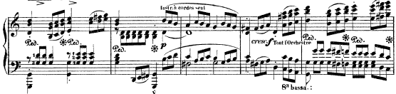 Hlavní téma je dlouhá jednolitá hudební myšlenka, jež vzniká rozvíjením čtyř motivický jader (3+2+4+8+4+4 takty).