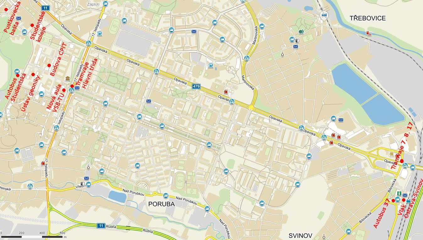 Doprava od vlaku Konference SNA 17 se koná v budově Nové auly v areálu VŠB-TU v Ostravě. Ze železniční stanice Ostrava-Svinov se lze na místo konání dopravit městskou hromadnou dopravou (http://www.