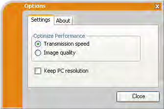 Nástroje pro prezentaci Zobrazení přes USB (pokračování) Okno Možnosti (Options) Je-li použito tlačítko Možnosti z plovoucí nabídky, zobrazí se okno Možnosti (Options).
