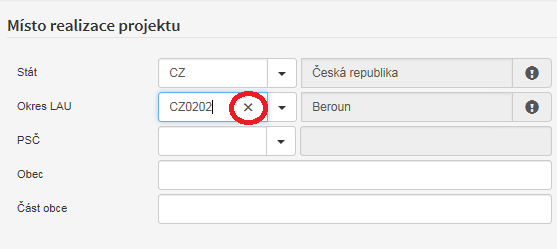 Při zadání chybného údaje je možné hodnotu opravit následujícím postupem.