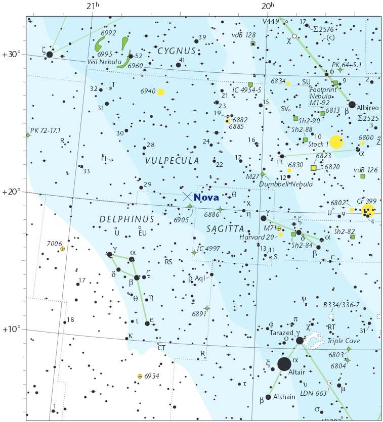 vývoje jasnosti. Už po několika hodinách bylo zřejmé, že nova průběžně zvyšuje svoji jasnost. Maximálního jasu nova Delphinus 2013 docílila kolem poledne 16.