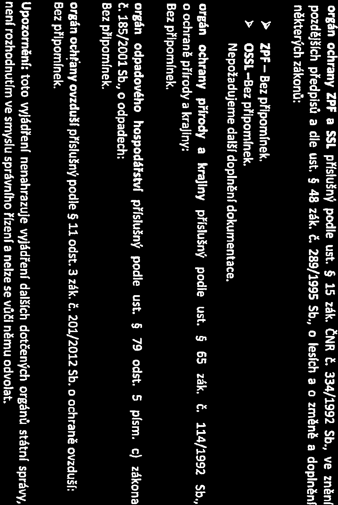 orgán ochrany přírody a krajiny příslušný podle ust. 5 65 zák. Č. 114/1992 Sb., Nepožadujeme další doplnění dokumentace. ) 0551 Bez připomínek.