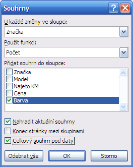 Obr. 20 Souhrny Nyní je souhrn hotový. Pod každou skupinou je vidět počet vozů.