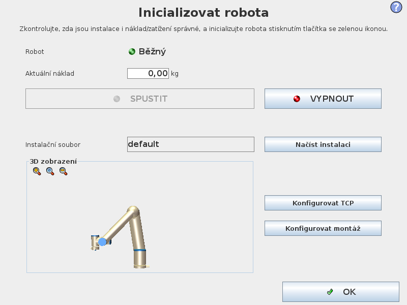 11.5 Obrazovka Inicializace 11.5 Obrazovka Inicializace Na této obrazovce lze ovládat inicializaci ramene robota.