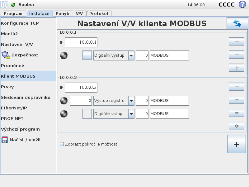 13.11 Instalace Nastavení V/V MODBUS klient polí. Tlačítko OK- použitelné pouze v případě, že se nový název v této instalaci nepoužívá.