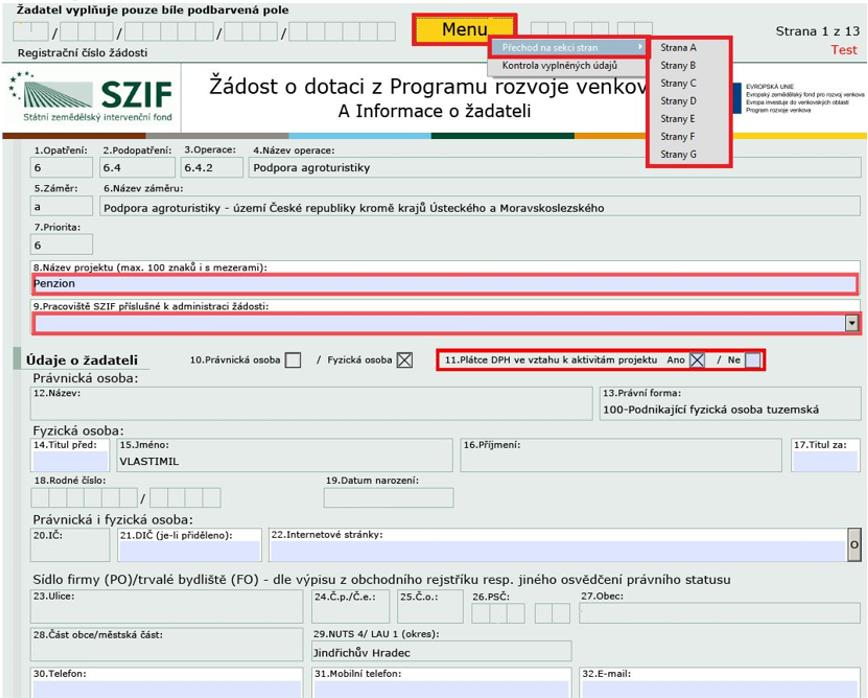 Tlačítko umožní rychlejší přechod mezi sekcemi formuláře.