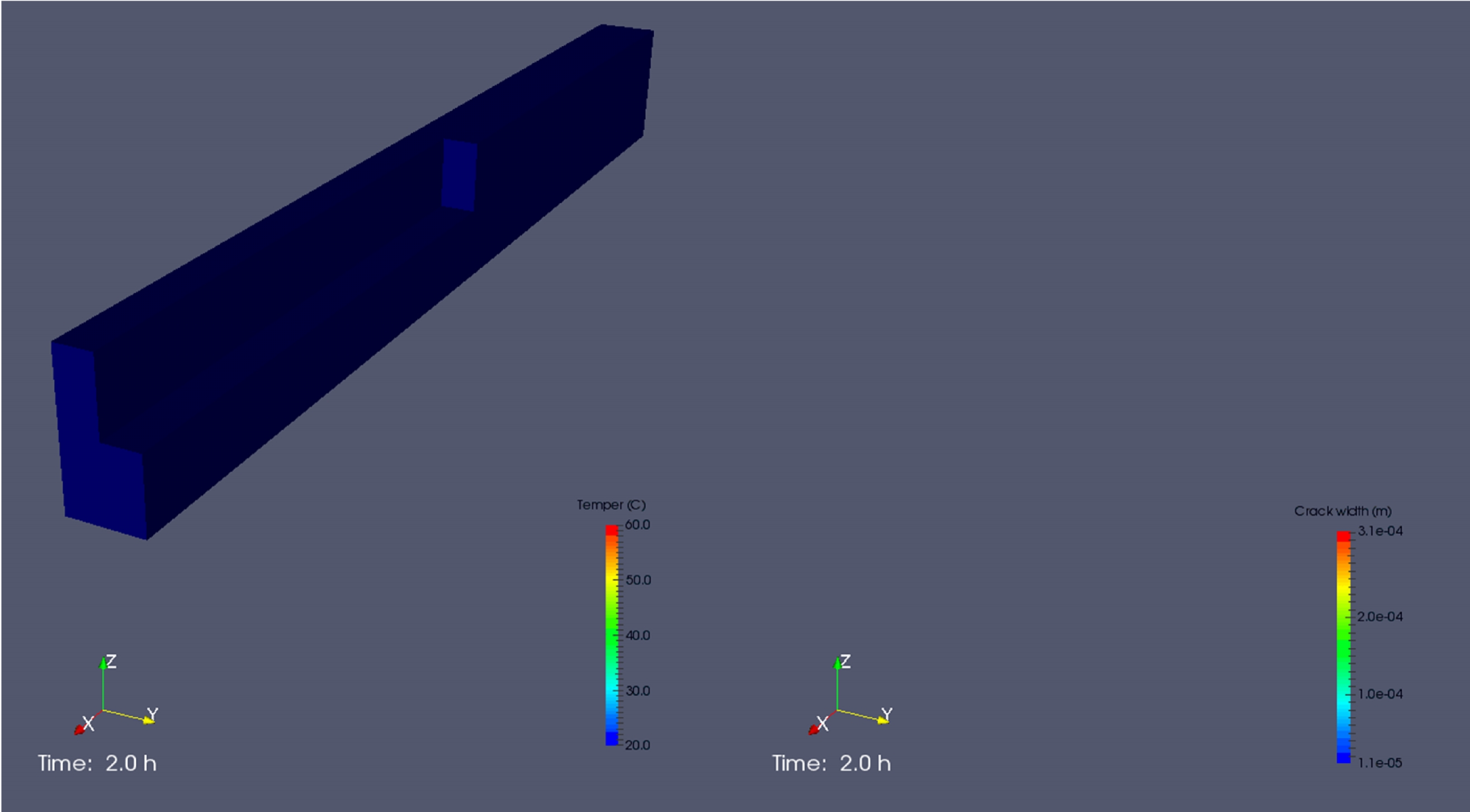Termo-mechanická simulace omega nosník Vnitřní trám 0,42 x 0,82 x 13,75 m Varianta
