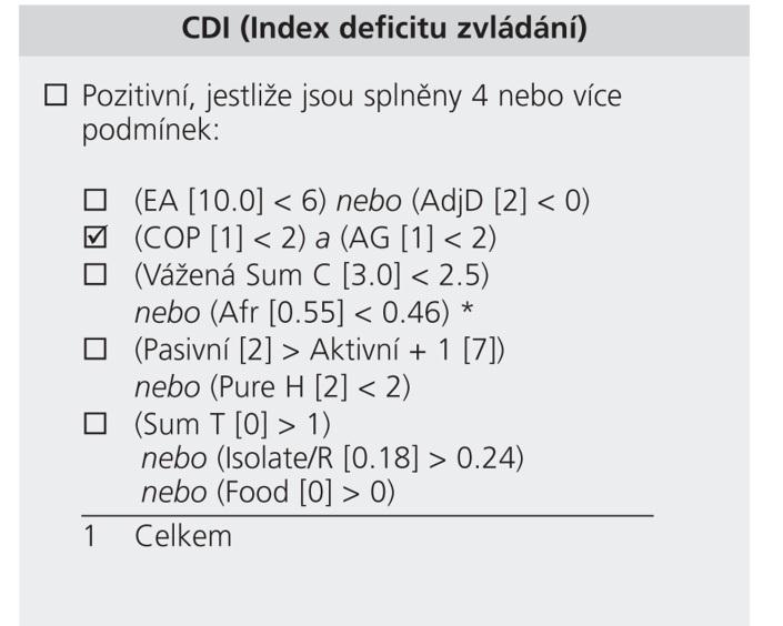 Pozitivní výsledek CDI obvykle vypovídá o sociální nezralosti a neobratnosti s dopadem na obtíže při vytváření a/nebo udržení blízkých vztahů.