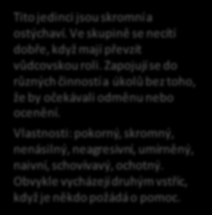 Vlastnosti: sdílný, otevřený druhým, společenský, bezprostřední. Tito jedinci mohou mít potíže vyjadřovat sympatie druhým, mohou být osamocení, izolovaní a lhostejní. Mají tendenci být nevraživí.