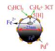 Nano elementární Fe (nzvi) Způsobuje ve vodě změny oxidačně-redukčních podmínek a tím redukuje molekuly a atomy: Podobně reagují alifatické chlorované uhlovodíky: V laboratoři více než 70 typů látek