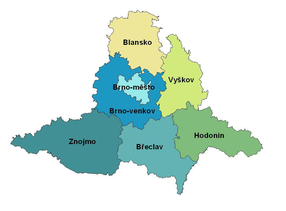 Přestože je okres Brno-město nejmenší rozlohou 230 km 2, převyšuje hustotou obyvatelstva 1 639,25 osob/km 2 výrazně ostatní okresy.