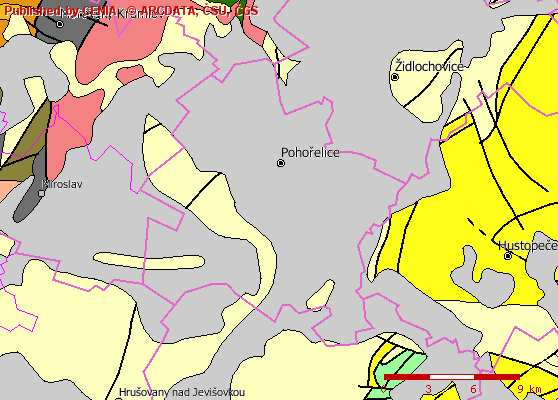 Relativně velkou plochu zabírají údolní niva a nízké terasy Dyje, Jihlavy a na východním okraji řešeného území i Svratky. Geologická mapa ČR (Zdroj: portal.gov.