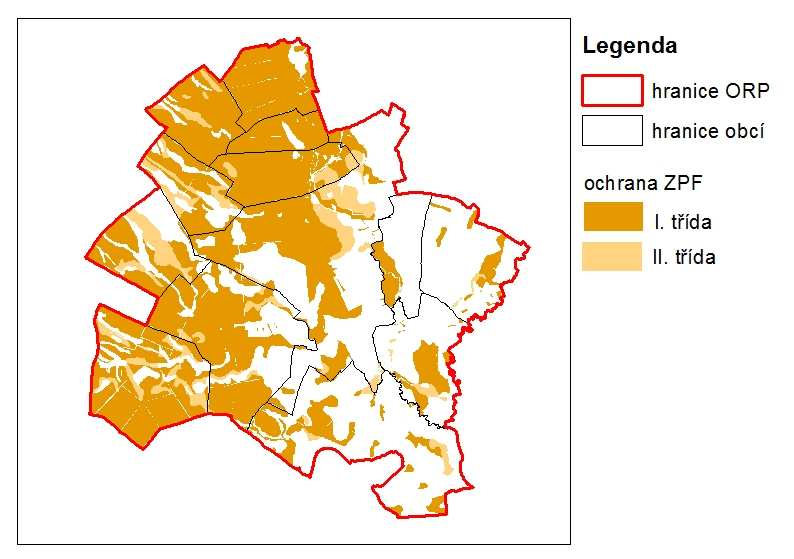 Obr.: Bonitně nejcennější půdy v ORP Pohořelice (třídy ochrany ZPF) 2.5.2 Pozemky určené k plnění funkcí lesa Necelých 10 % rozlohy Pohořelicka tvoří lesy.