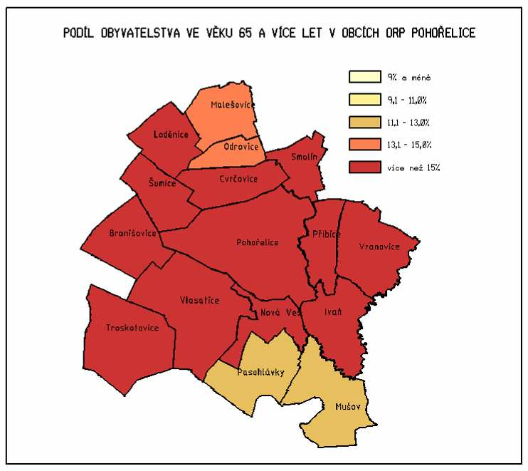 Obr.: Podíl obyvatelstva ve věku 65 a více let