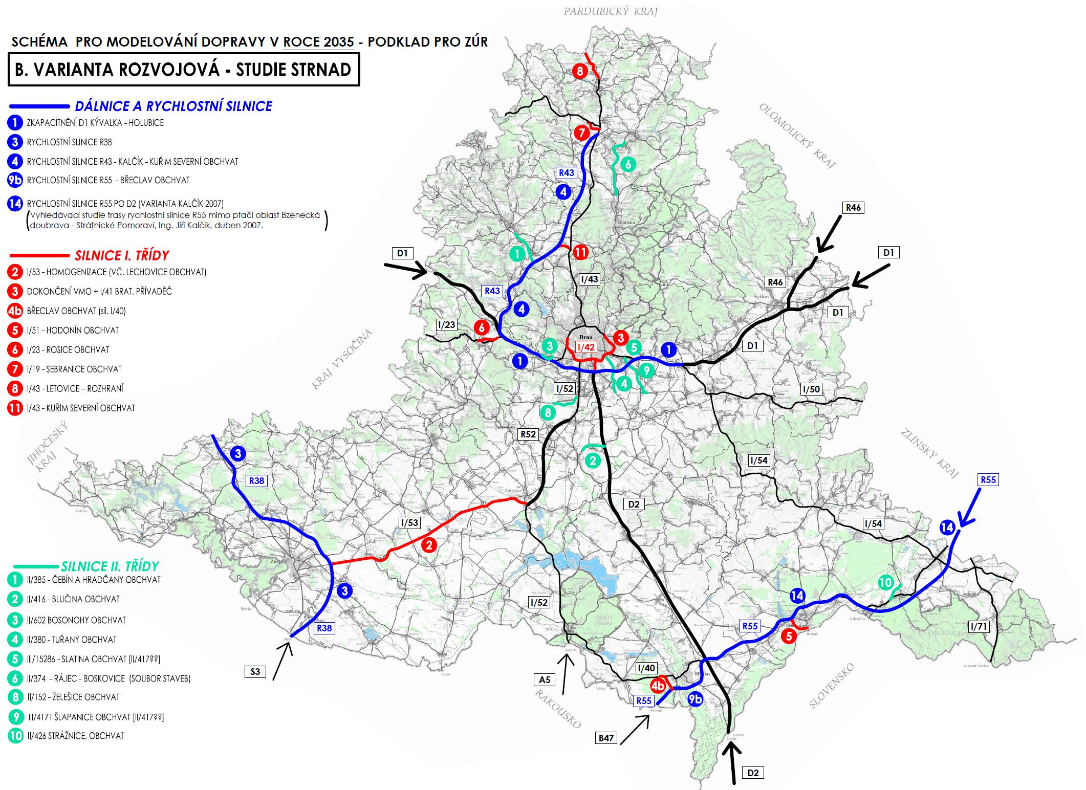 3.2 VARIANTA B ROZVOJOVÁ STUDIE STRNAD Varianta B představuje koncepci, která vychází ze snahy o potlačení dopravy v Brněnské aglomeraci.
