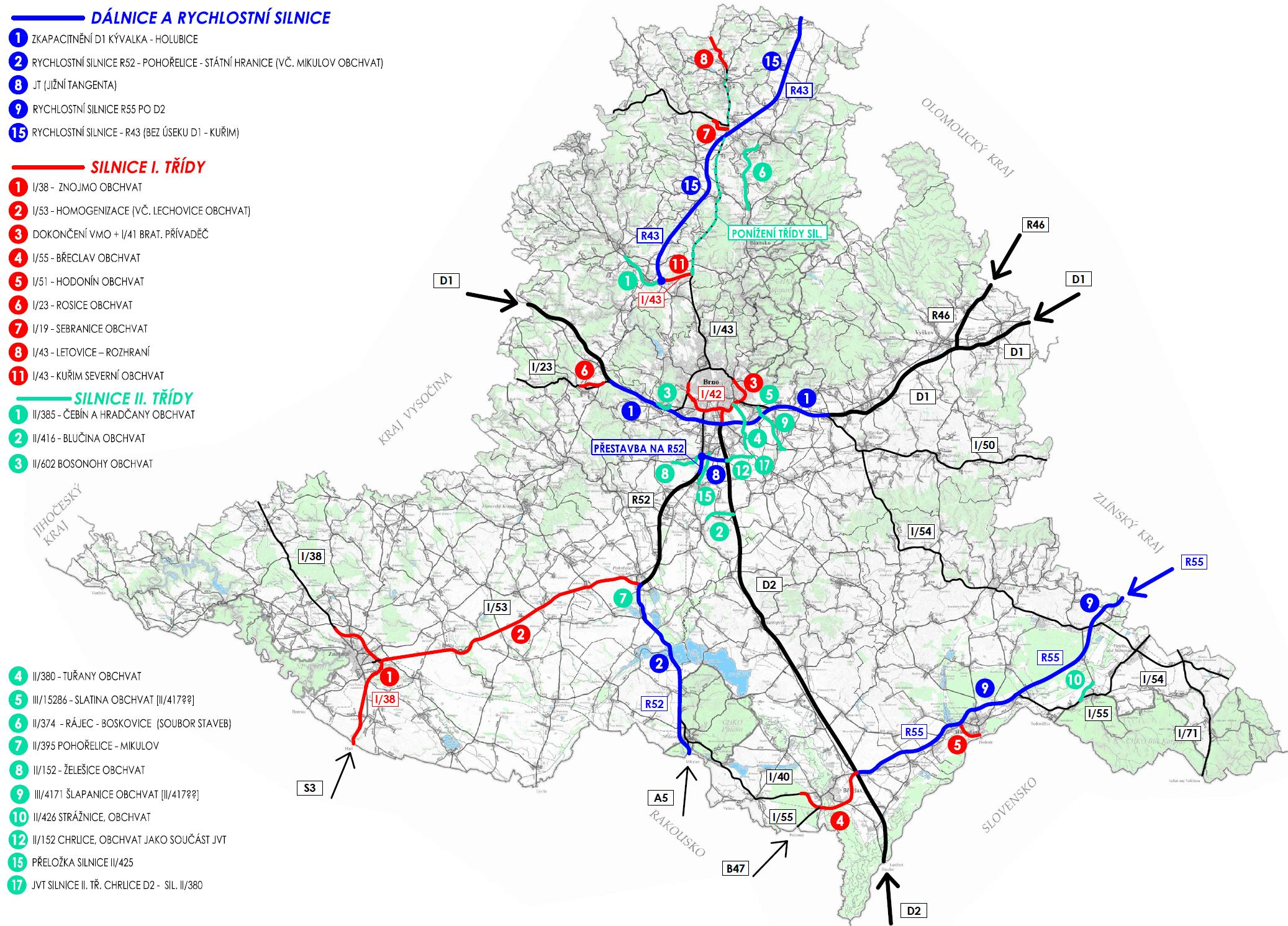 4.7 PODVARIANTA C2 Návrh řešení Podvarianty C2 mění charakter dopravy především v západní části brněnské aglomerace. Je vynechána jižní část R43 mezi dálnicí D1 a Kuřimí (sil. II/385) a dále JZT.