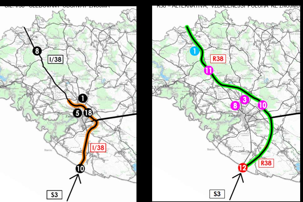 Jestliže Varianty A, C a D uvažují s obchvatem v podobě silnice I/38 dle dlouhodobě sledované koncepce, pak Varianta B předpokládá vyšší systém v podobě Rychlostní komunikace R38 (a to včetně