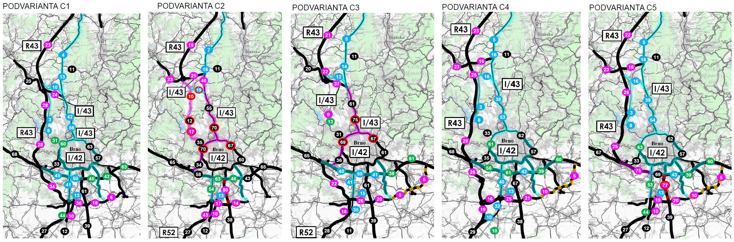 jeví realizace Bystrcké stopy Rychlostní komunikace R43 ve spojení s tzv. Jižním obchvatem Kuřimi.