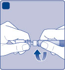 H) Našroubujte předplněnou injekční stříkačku bezpečně na adaptér injekční lahvičky, dokud nepocítíte odpor.