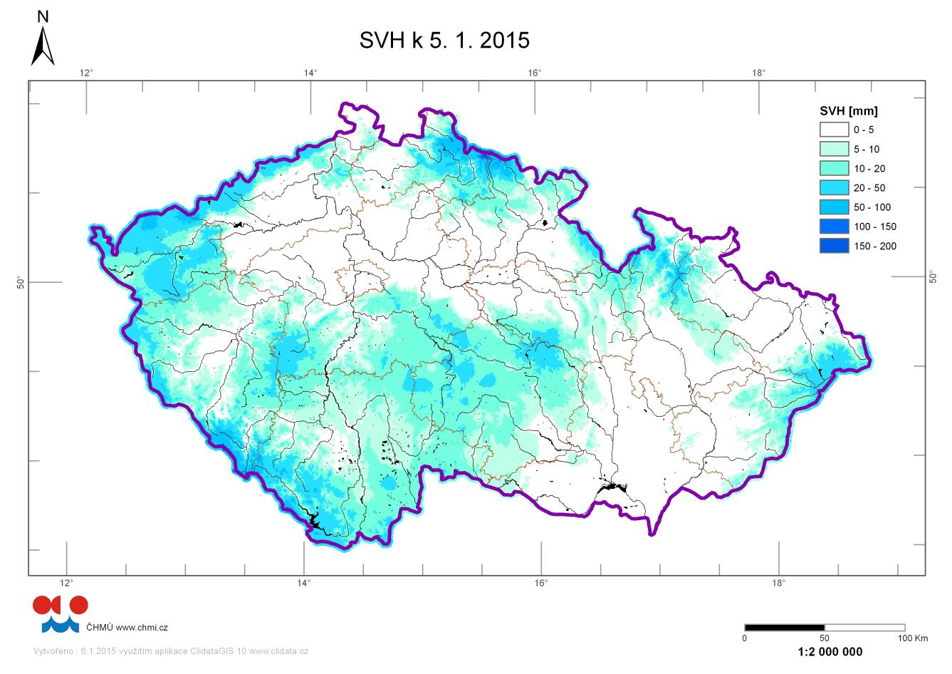 Zásoba vody ve sněhové pokrývce ve vybraných profilech k 5. 1.2015: odtoková výška [mm] objem [mil.m 3 ] odtoková výška [mm] objem [mil.