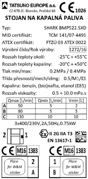 Orientační štítek slouží metrologické inspekci pro nalepení úředních metrologických štítků označujících provedení ověření měřicího systému.