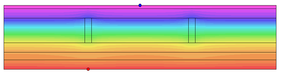 Obr. 4: Dvourozměrné pole rozložení teplot a relativní vlhkosti v typickém detailu nosné stěny, viz Obr. 1. Výstup z programu ARA 2010 [1] 3.