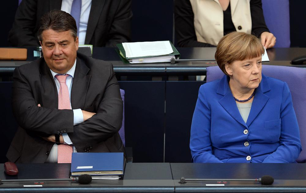 sice v nové podobě méně větví, méně košatou korunu, ale bude plodit větší jablka. Sigmar Gabriel a Angela Merkel při zasedání Bundestagu. Dnešní EU je jako nemocný strom, který má mnoho větví.
