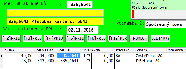 cez platobné karty a další na evidenciu uhradených faktúr platobnými